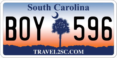 SC license plate BOY596