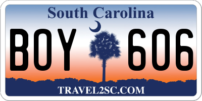 SC license plate BOY606
