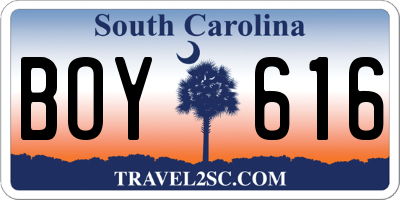 SC license plate BOY616