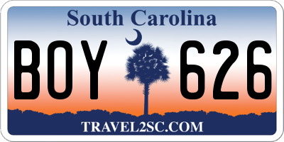 SC license plate BOY626