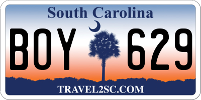 SC license plate BOY629