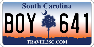 SC license plate BOY641