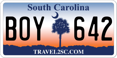 SC license plate BOY642