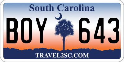 SC license plate BOY643