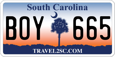 SC license plate BOY665