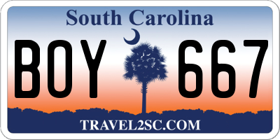 SC license plate BOY667