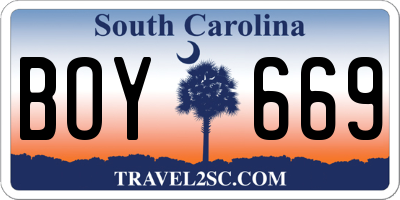 SC license plate BOY669