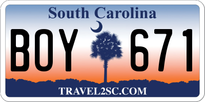 SC license plate BOY671