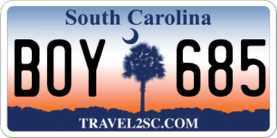SC license plate BOY685