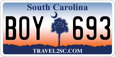 SC license plate BOY693
