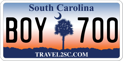 SC license plate BOY700