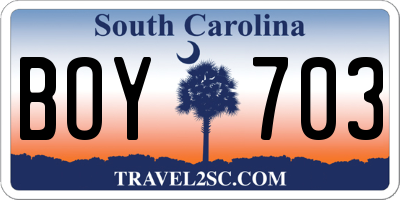 SC license plate BOY703
