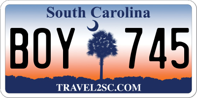 SC license plate BOY745
