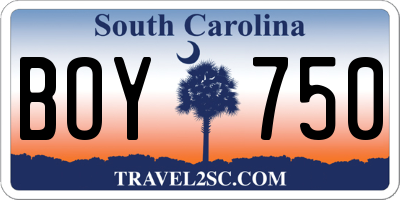 SC license plate BOY750