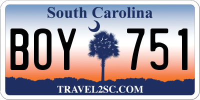 SC license plate BOY751