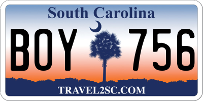 SC license plate BOY756