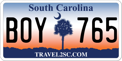 SC license plate BOY765
