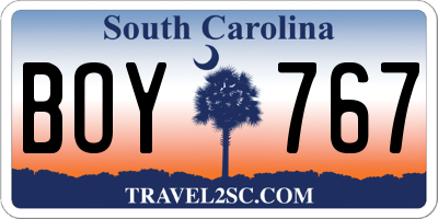 SC license plate BOY767