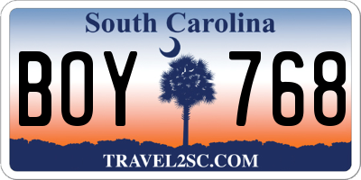 SC license plate BOY768