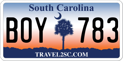 SC license plate BOY783