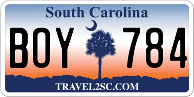 SC license plate BOY784
