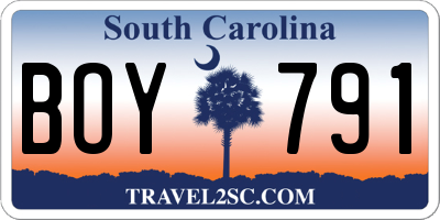 SC license plate BOY791