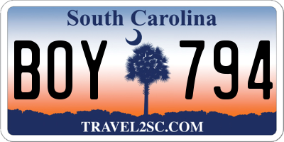 SC license plate BOY794