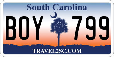 SC license plate BOY799