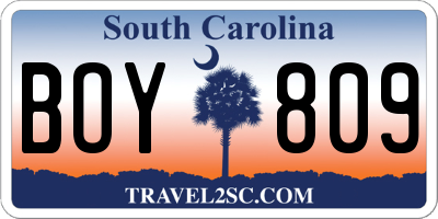 SC license plate BOY809