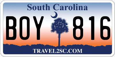 SC license plate BOY816