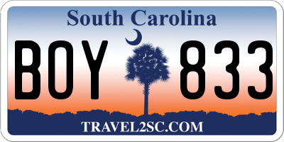 SC license plate BOY833