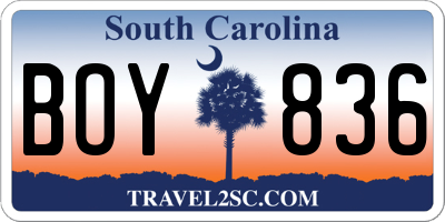 SC license plate BOY836