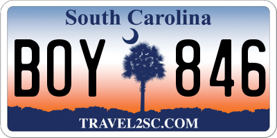 SC license plate BOY846
