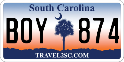 SC license plate BOY874