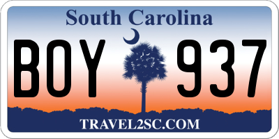 SC license plate BOY937