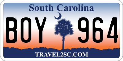 SC license plate BOY964
