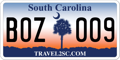 SC license plate BOZ009