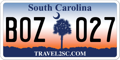 SC license plate BOZ027