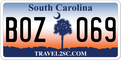 SC license plate BOZ069