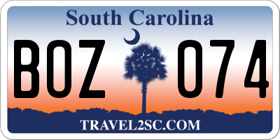 SC license plate BOZ074
