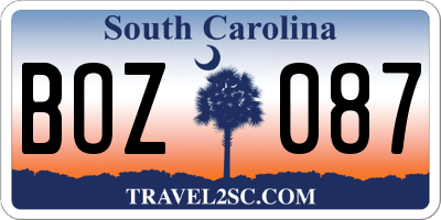 SC license plate BOZ087