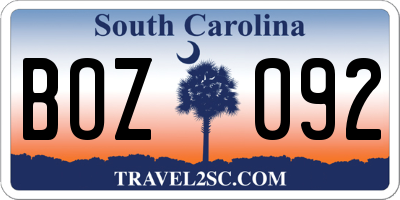 SC license plate BOZ092