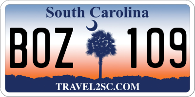 SC license plate BOZ109