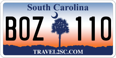 SC license plate BOZ110