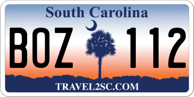 SC license plate BOZ112