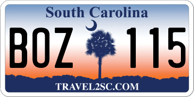 SC license plate BOZ115
