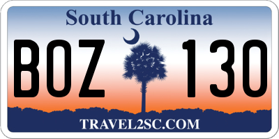 SC license plate BOZ130