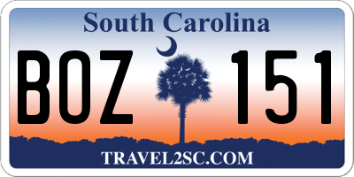 SC license plate BOZ151