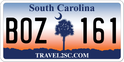 SC license plate BOZ161