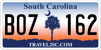 SC license plate BOZ162
